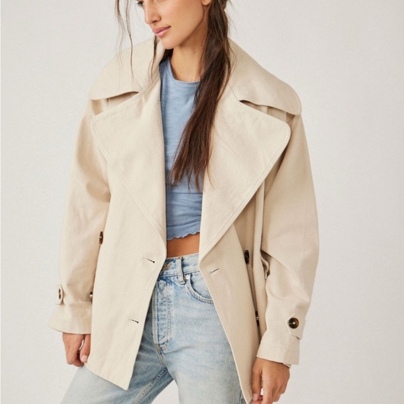 Free People Cream Trench Coat with Relaxed Fit - Picture 1 of 9